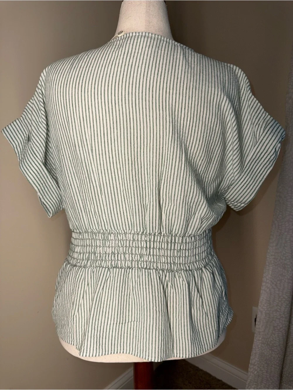 Max Studio Mint Green and White Striped V-Neck Blouse - Picture 2 of 5